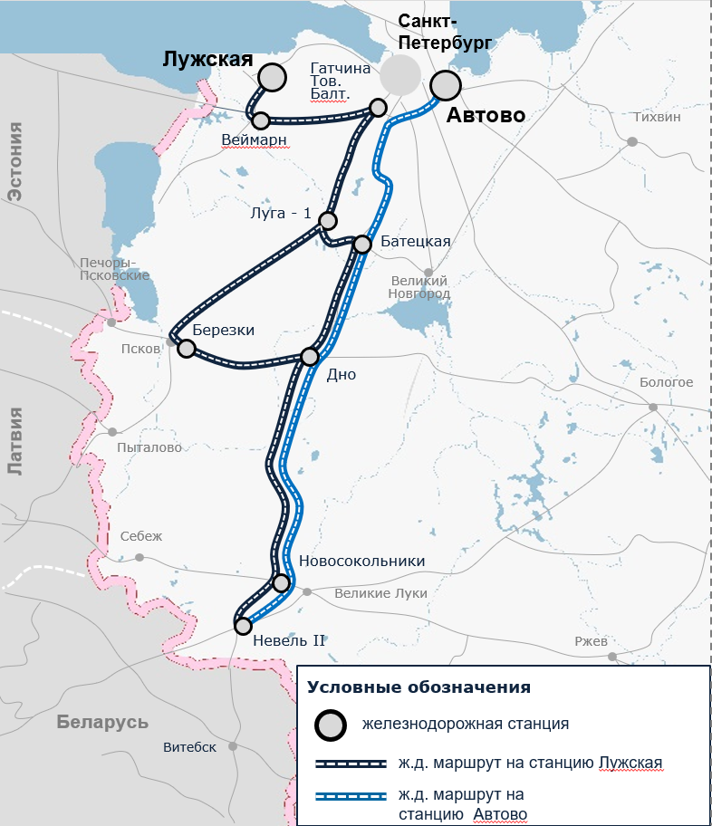 Маршрут из Беларуси в порты Северо-Западного региона РФ